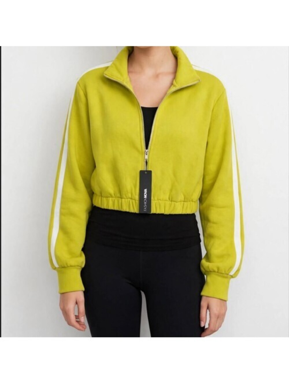 Yellow Cropped Track Jacket with White Stripe